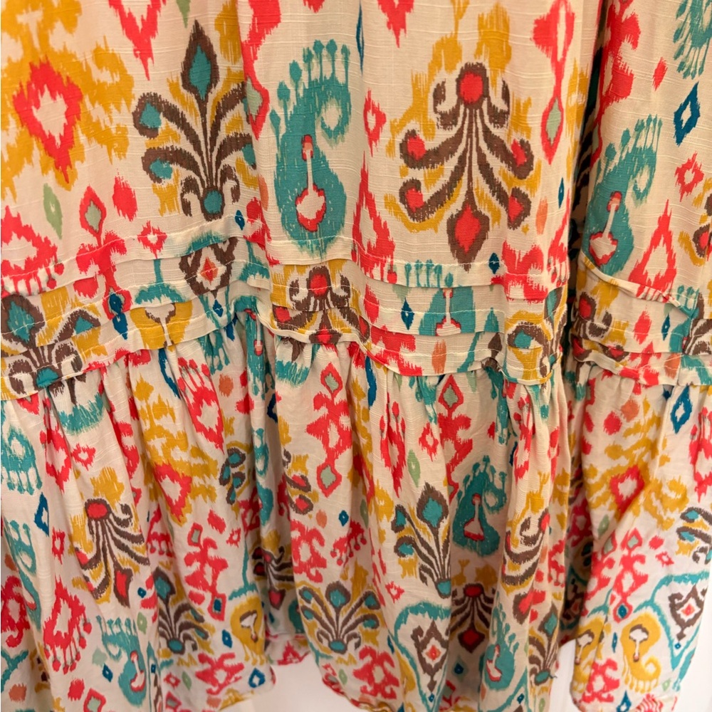 Anthropologie Multicolor Ikat Maxi Dress - Teal, Pink, Yellow - Picture 7 of 12